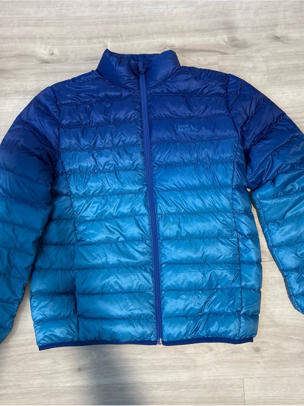 Eddie Bauer Kids' Blue Ombre 650 Down Packable Puffer Jacket Sz XL (14/16). NWOT